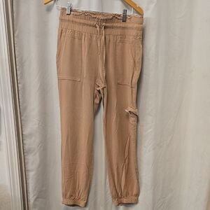 Tan Cargo Pants with Small Crown Logo Tab